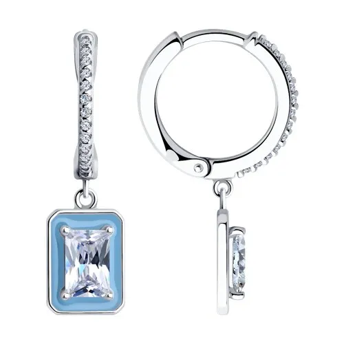 Cercei Creole din argint cu Cubic Zirconia Incolor, Emailare