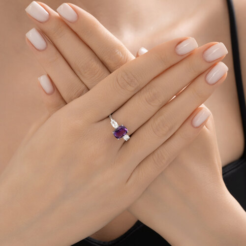 Inel din argint  cu pietre Cubic Zirconia Incolor, Ametist