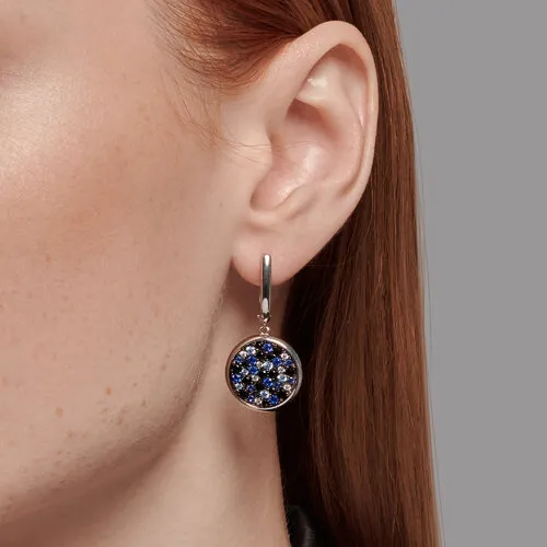 Cercei Suspendați din argint cu Cubic Zirconia Incolor, Cubic Zirconia Albastru și Cubic Zirconia Albastru Safir