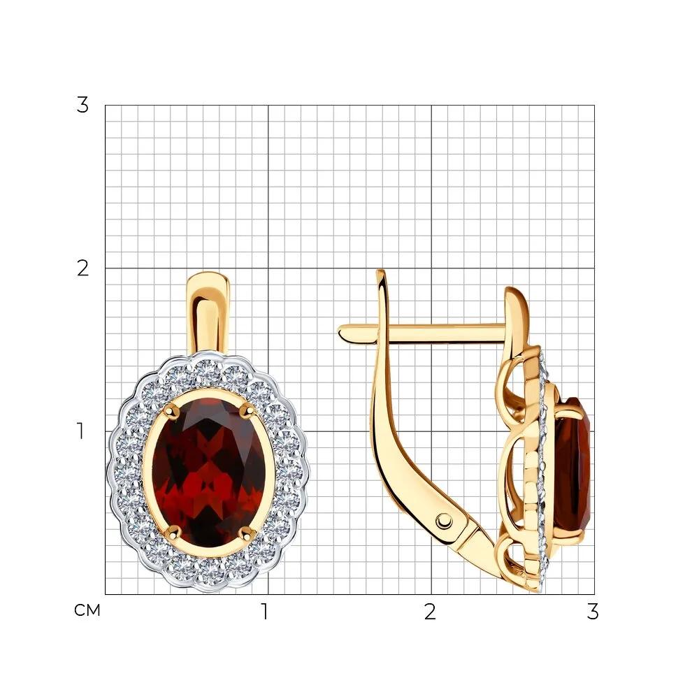Cercei din aur roșu cu Cubic Zirconia Incolor, Granat