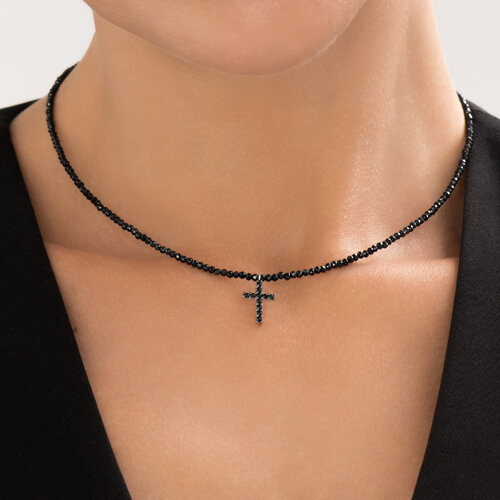 Colier din argint  cu pietre Cubic Zirconia Negru, Spinel natural și