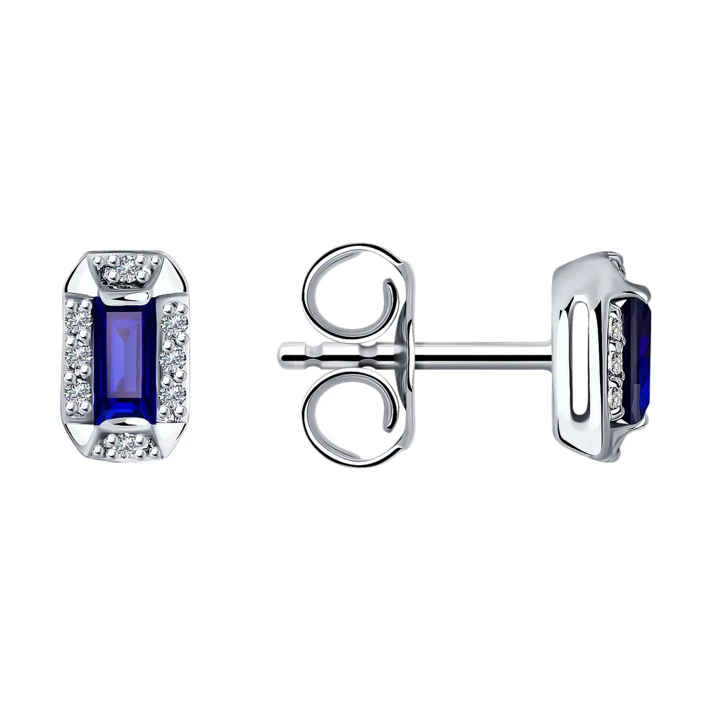 Cercei Pusete din aur alb cu Diamant, Safir