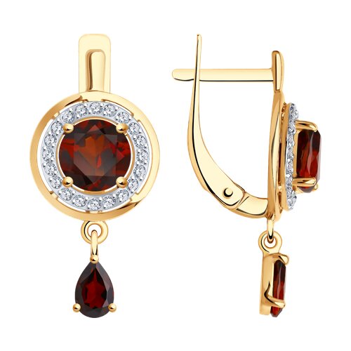 Cercei Suspendați din aur roșu cu pietre Cubic Zirconia Incolor, Granat