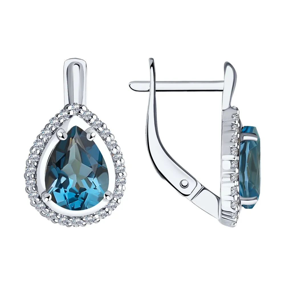 Cercei din aur alb cu Cubic Zirconia Incolor, Topaz London
