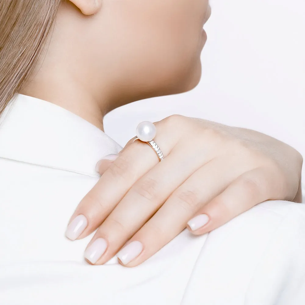 Inel din aur roșu cu Cubic Zirconia Incolor, Perla Albă