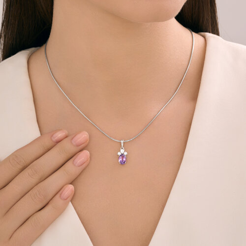Pandantiv din argint  cu pietre Cubic Zirconia Incolor, Ametist