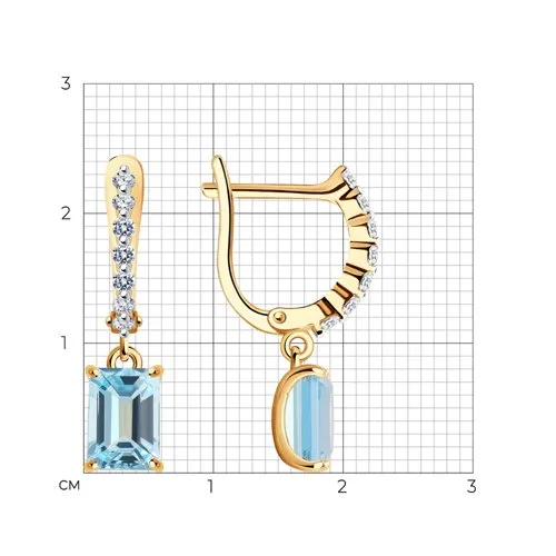 Cercei Suspendați din aur roșu cu Cubic Zirconia Incolor, Topaz albastru