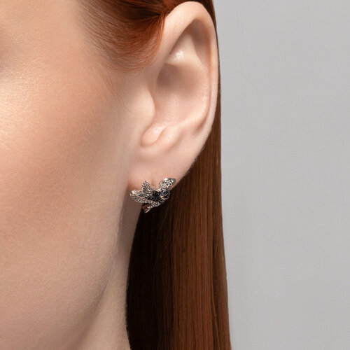 Cercei Pusete din argint  cu pietre Cubic Zirconia Incolor, Cubic Zirconia Albastru și Cubic Zirconia Albastru Safir