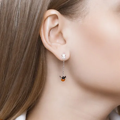 Cercei Pusete din argint cu Cubic Zirconia Incolor, Emailare
