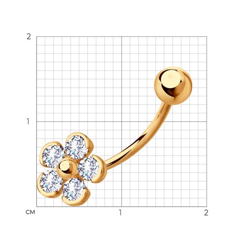 Piercing din aur roșu cu pietre Cubic Zirconia Incolor