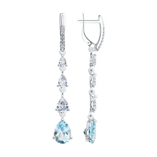 Cercei Suspendați din argint cu Cubic Zirconia Incolor, Topaz albastru