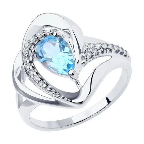 Inel din argint cu Cubic Zirconia Incolor, Topaz albastru