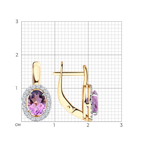 Cercei din aur roșu cu pietre Cubic Zirconia Incolor, Ametist