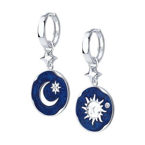 Cercei Creole din argint  cu pietre Cubic Zirconia Incolor, Emailare