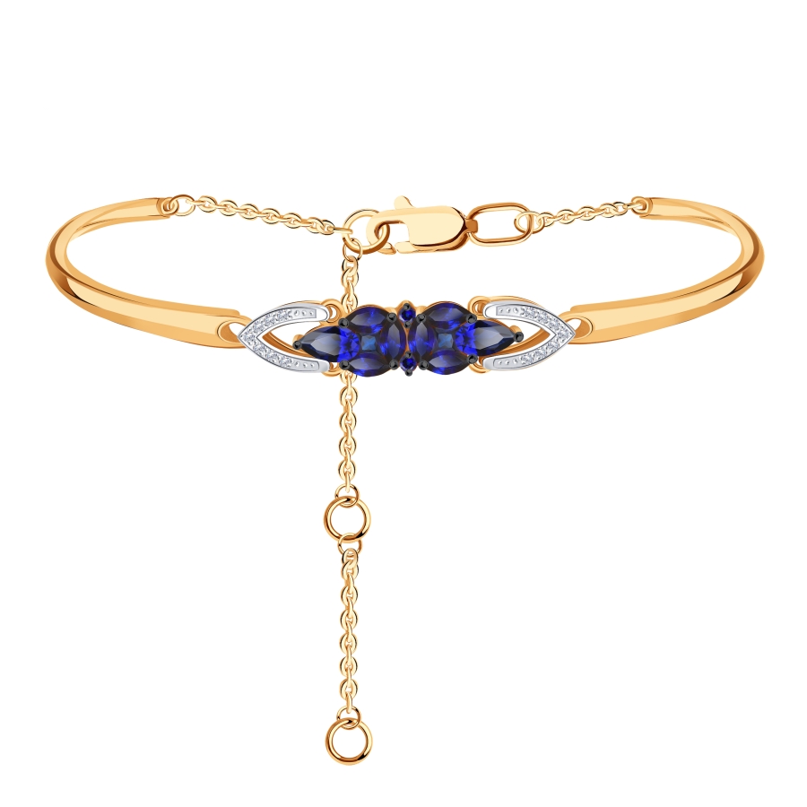 Браслет из красного золота с камнями Бриллиант, Сапфир