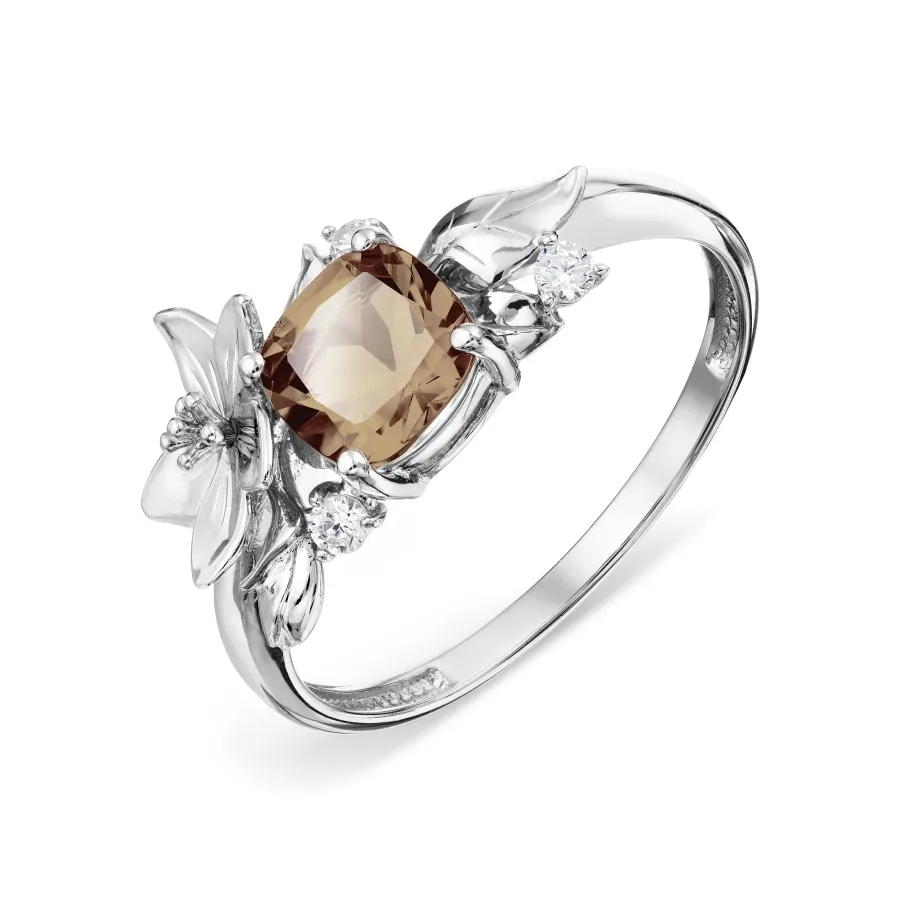 Inel din aur alb cu Cubic Zirconia Incolor, Cuarț fumuriu