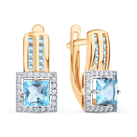 Cercei din aur roșu cu Cubic Zirconia Incolor, Cubic Zirconia Albastru și Topaz