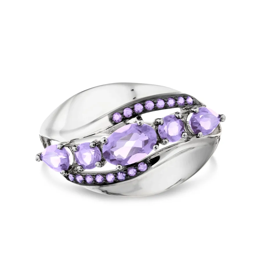 Inel din aur alb cu Cubic Zirconia Liliachiu, Ametist