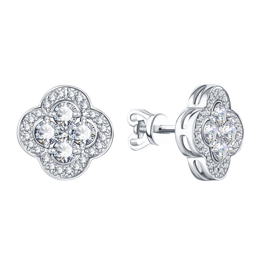 Cercei Pusete din aur alb cu pietre Diamant