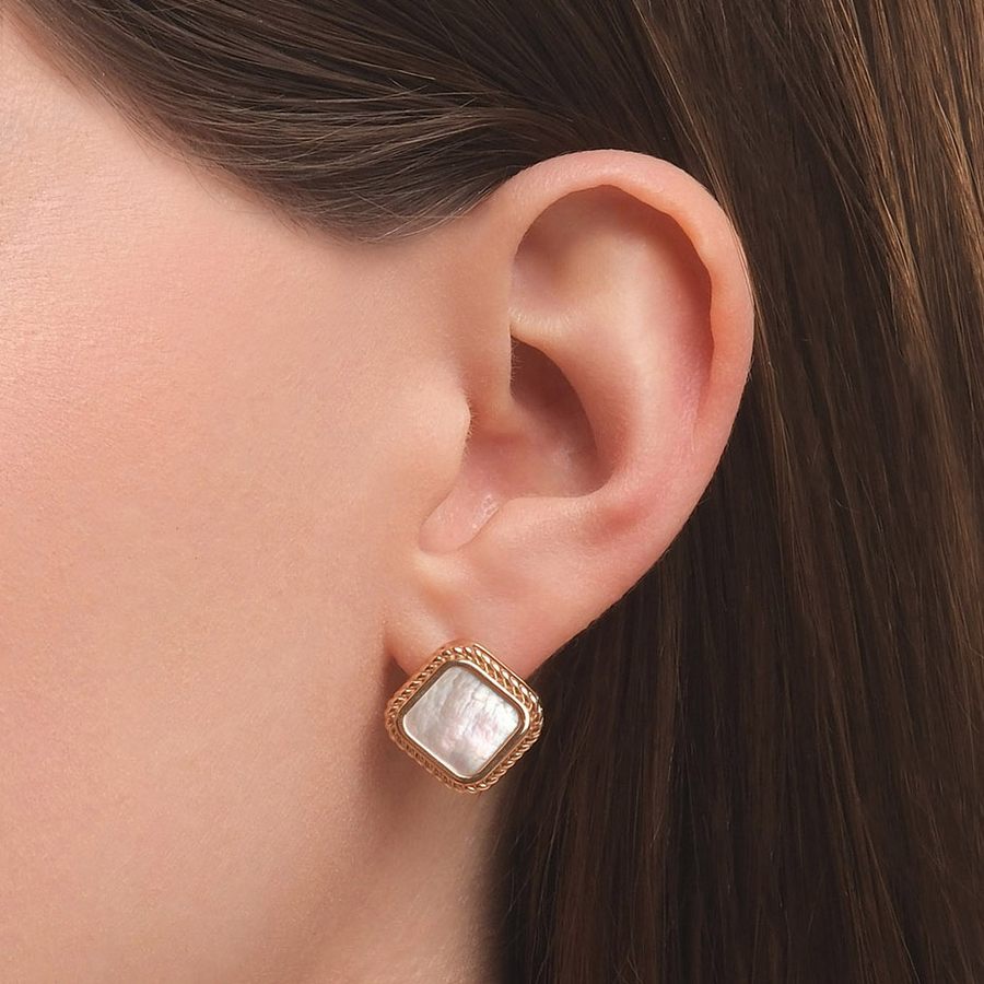 Cercei din aur roșu cu pietre Sidef Alb