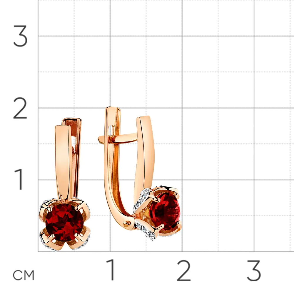 Cercei din aur roșu cu Cubic Zirconia Incolor, Granat