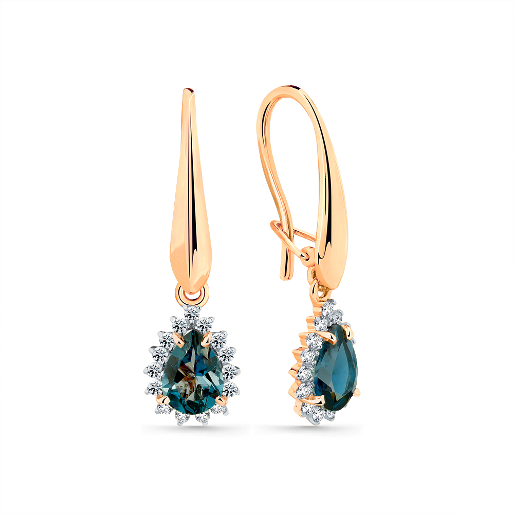 Cercei Suspendați din aur roșu cu pietre Cubic Zirconia Incolor, Topaz sital