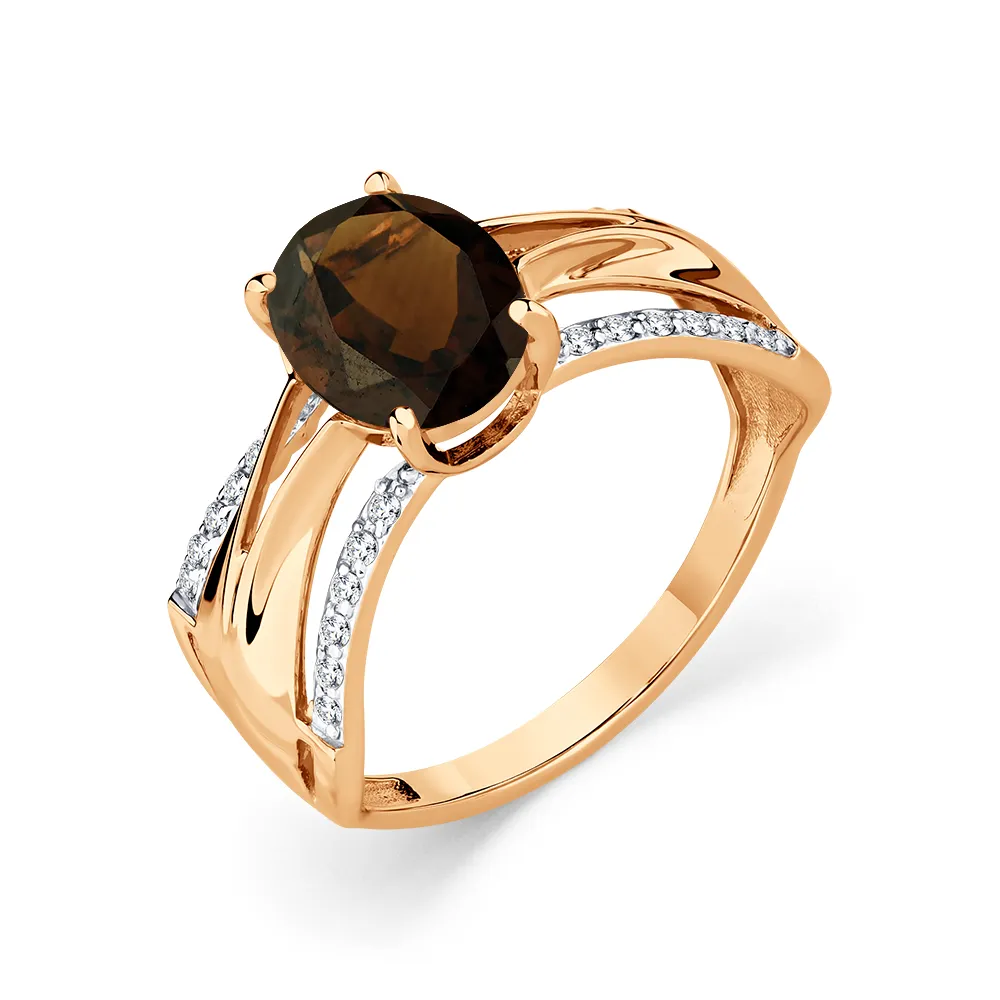 Inel din aur roșu cu Cubic Zirconia Incolor, Cuarț fumuriu
