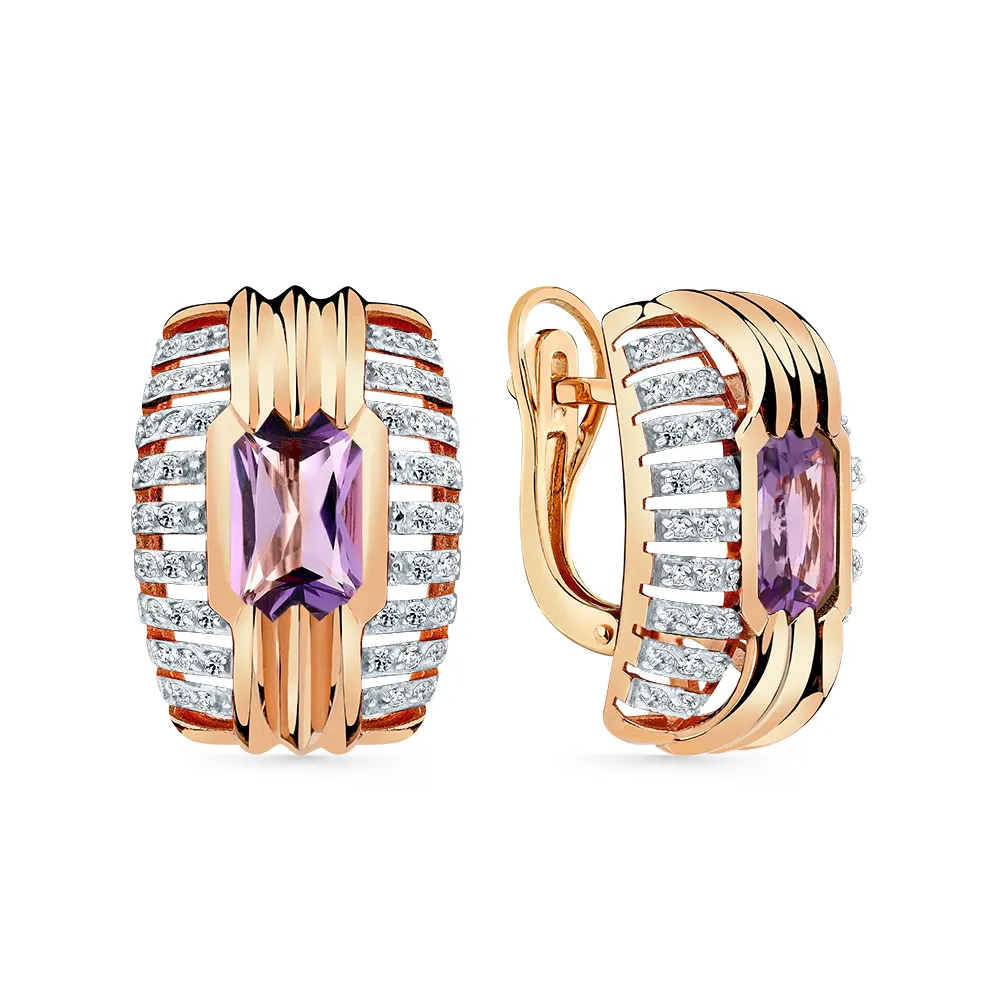Cercei din aur roșu cu Cubic Zirconia Incolor, Ametist