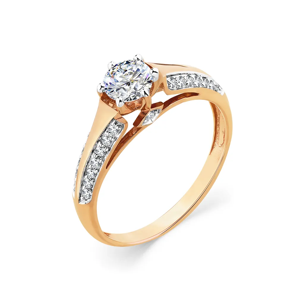Inel din aur roșu cu Cubic Zirconia Incolor