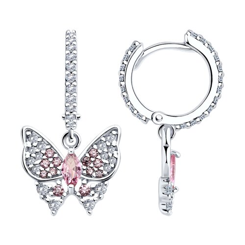 Cercei Creole din argint  cu pietre Cubic Zirconia Incolor, Cubic Zirconia Roz