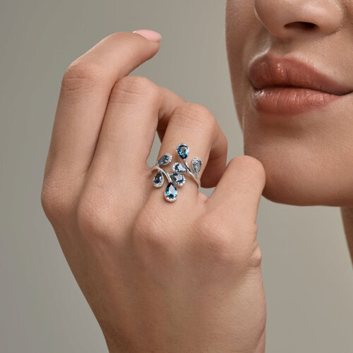 Кольцо из белого золота с камнями Бриллиант, Топаз London