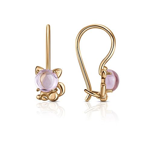 Cercei p-u copii din aur roșu cu pietre Cubic Zirconia Roz