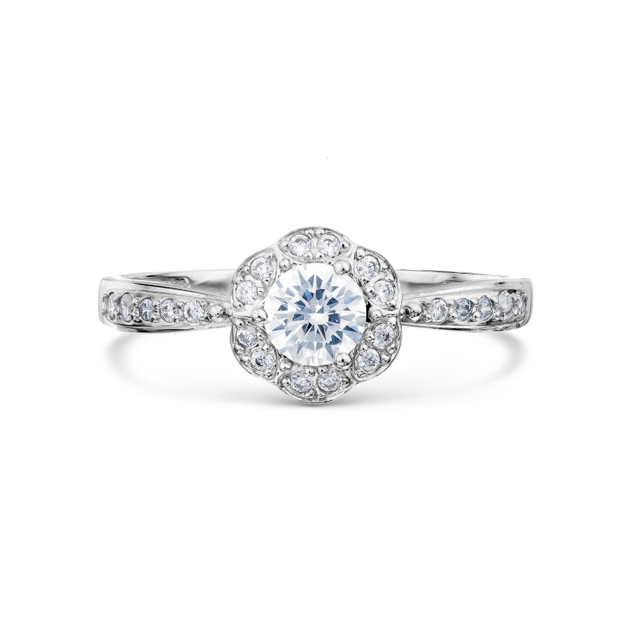 Inel din aur alb cu pietre Cubic Zirconia Incolor