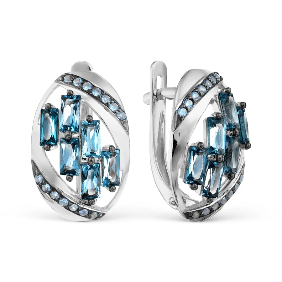 Cercei din aur alb cu Cubic Zirconia Albastru, Topaz London