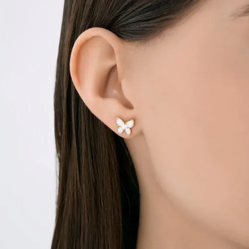 Cercei Pusete din aur roșu cu Cubic Zirconia Incolor