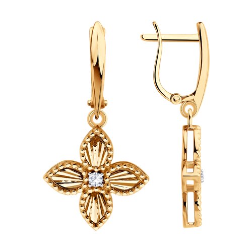 Серьги Длинные из красного золота с камнями Фианит