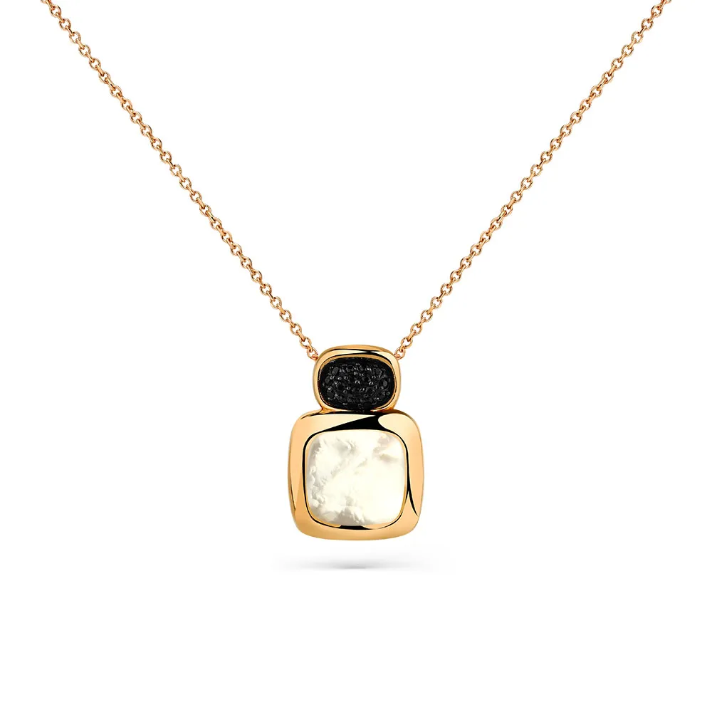 Colier din aur roșu cu Cubic Zirconia Negru, Sidef Alb