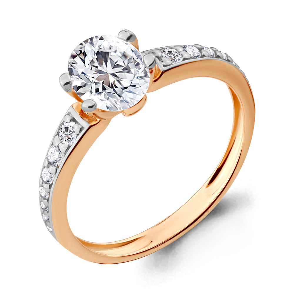 Inel de logodnă din aur roșu cu pietre Cubic zirconia