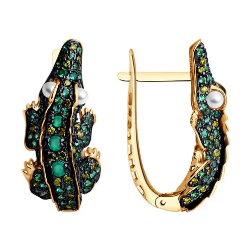 Cercei din aur roșu cu Cubic Zirconia Galben, Cubic Zirconia Verde și Agat verde