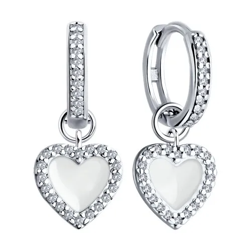 Cercei Creole din argint cu Cubic Zirconia Incolor, Emailare