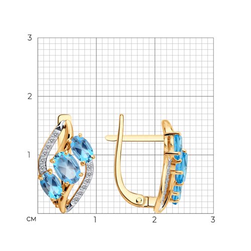 Серьги из красного золота с камнями Фианит, Топаз Swiss