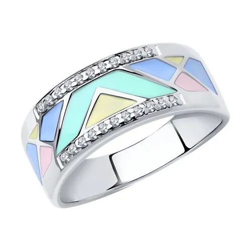 Inel din argint cu Cubic Zirconia Incolor, Emailare