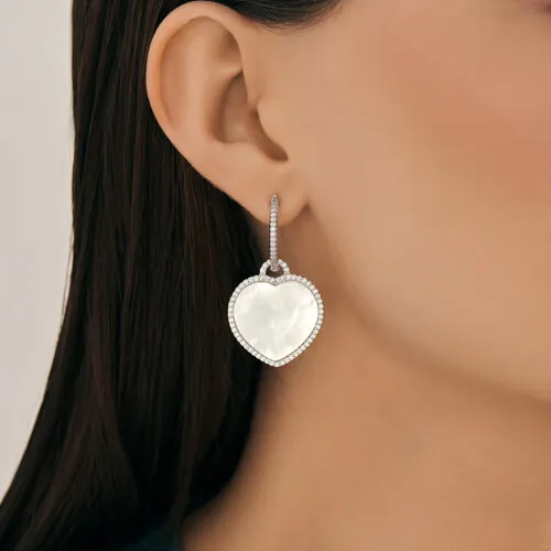 Cercei Creole din argint cu Cubic Zirconia Incolor, Sidef Alb