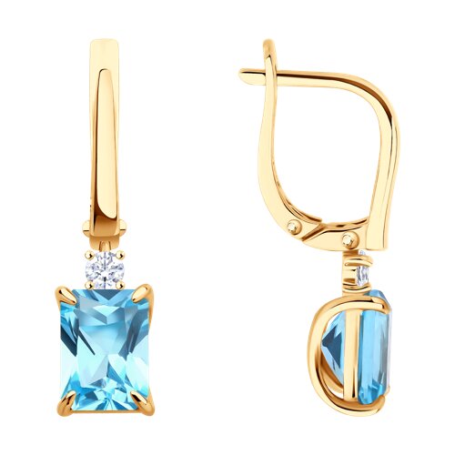 Cercei Suspendați din aur roșu cu pietre Cubic Zirconia Incolor, Topaz albastru
