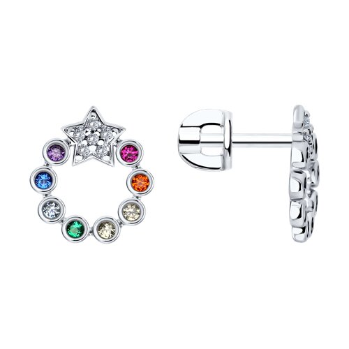 Cercei Pusete din argint  cu pietre Cubic Zirconia Incolor, Cubic Zirconia Orange și Cubic Zirconia Verde