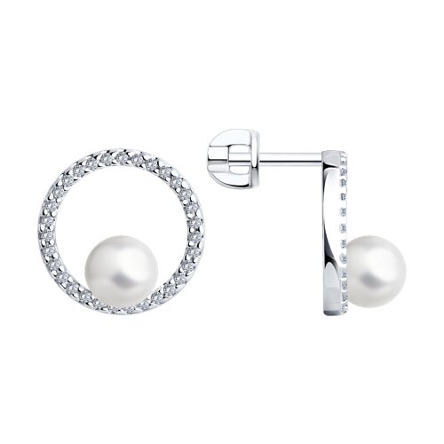 Cercei Pusete din argint  cu pietre Cubic Zirconia Incolor, Perla Imit.