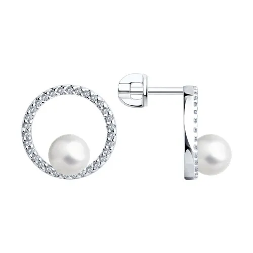 Cercei Pusete din argint cu Cubic Zirconia Incolor, Perla Imit.