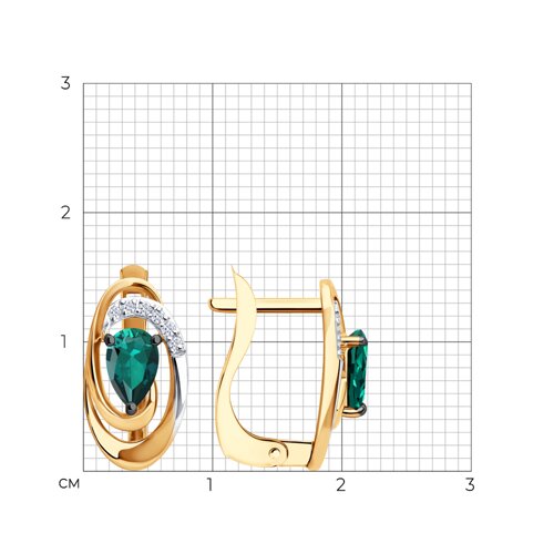 Серьги из красного золота с камнями Бриллиант, Изумруд гидротермальный