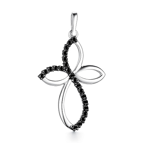 Cruce din aur alb cu pietre Diamant negru