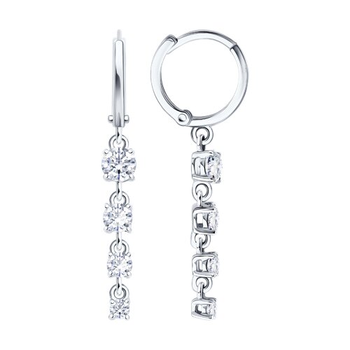 Серьги Конго из белого золота с камнями Фианит